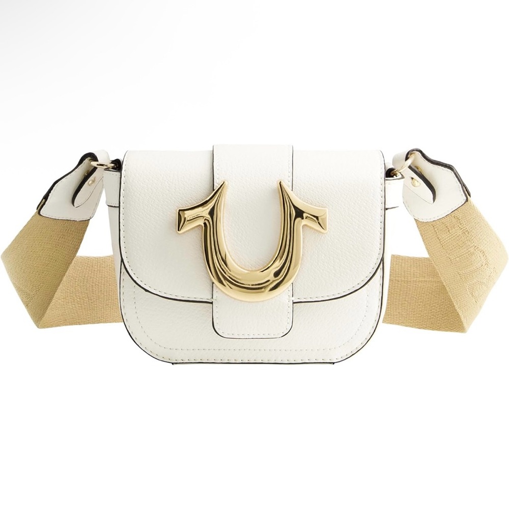 NWT True Religion White Crossbody Bag with Gold Horseshoe Detail
